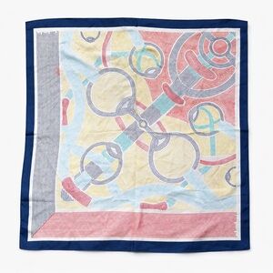 Mulberry Silk Abstract Geometric Scarf Navy Border Colorful